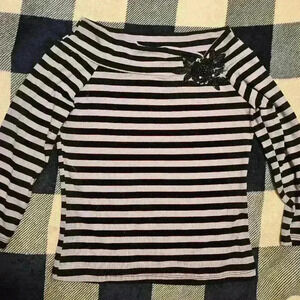 Dolled Up Girls Purple And Black Striped Boat Neck 3/4 Sleeve Top Size Large
